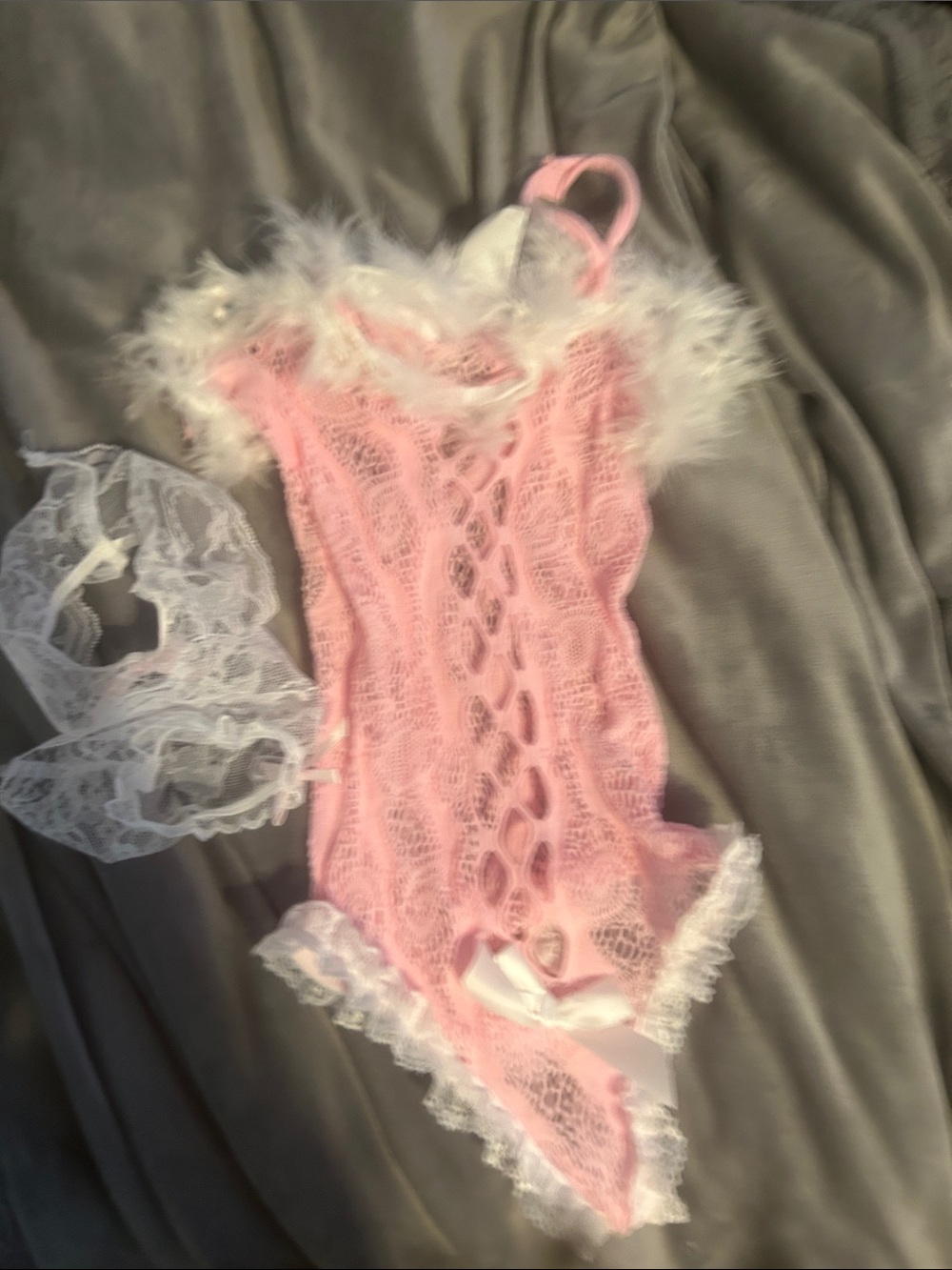 Pink and white lace one piece
